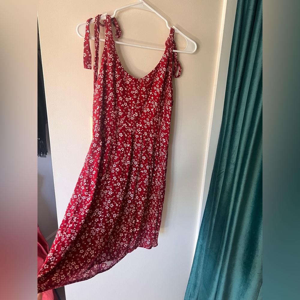 Reformation Red Dress with White Floral Design